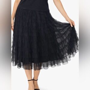 Gabby Isabella Black Tiered Women Large Maxi Skirt Lined Ruffle Sheer Whimsigoth
